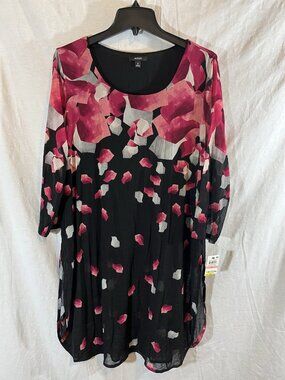 Alfani Women’s NWT 2X Black & Pink Long Sleeve Tunic Blouse